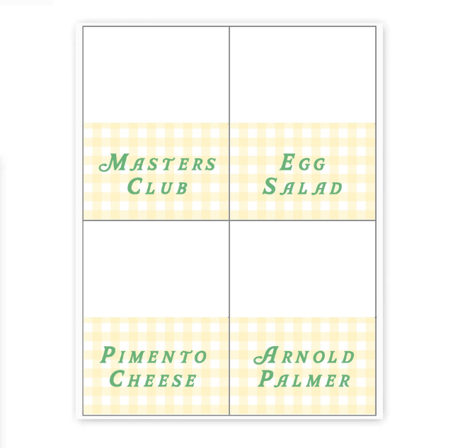 Yellow Gingham Masters Placecards / Buffet Labels