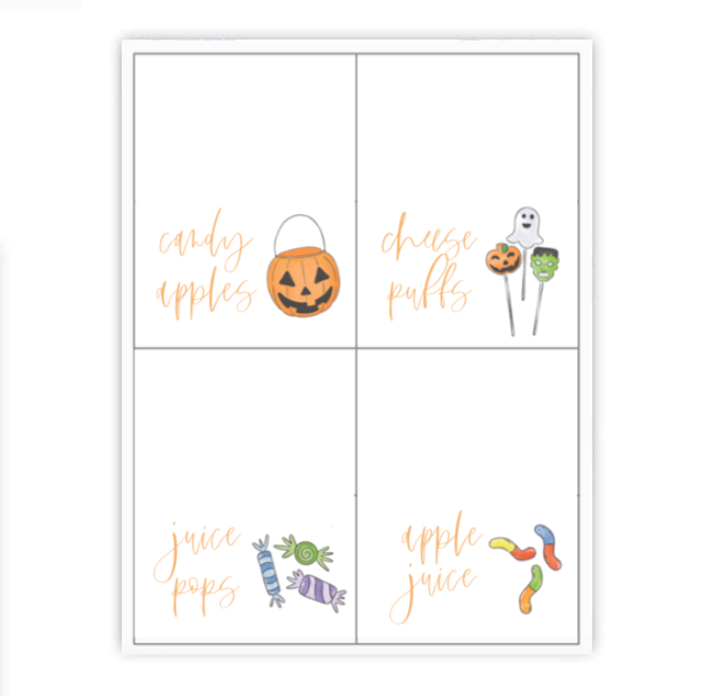 October Candy Placecards / Buffet Labels
