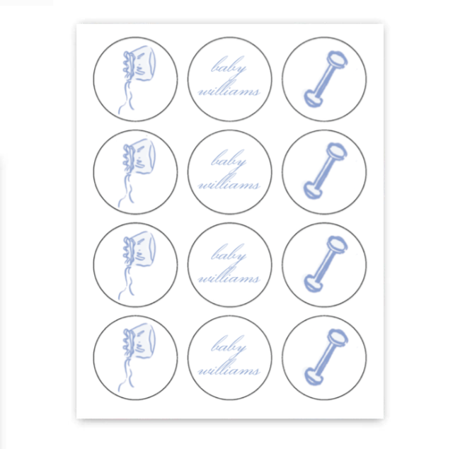Blue Baby Shower Crest Cupcake Toppers