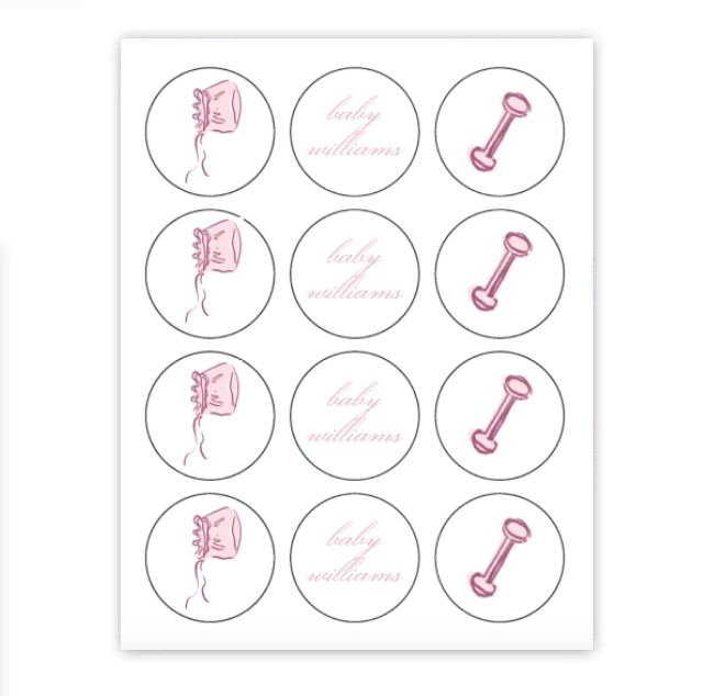 Pink Baby Shower Crest Cupcake Toppers