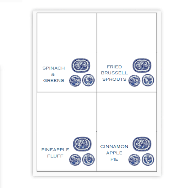 Blue & White Platter Placecards / Buffet Labels