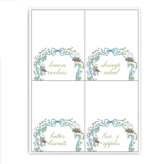 Blue Nursery Rhymes Placecards / Buffet Labels