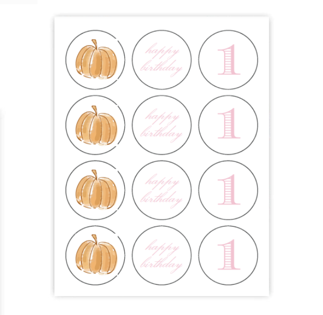 Pink Pumpkin Patch Party Cupcake Toppers