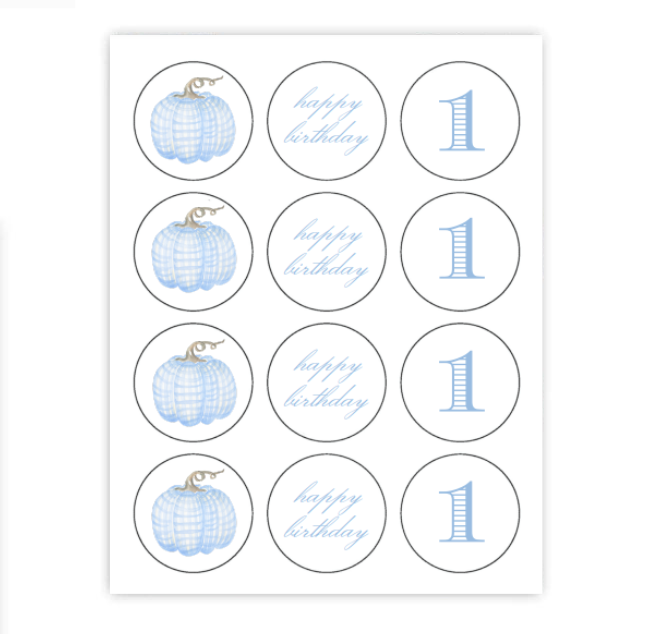 Blue Pumpkin Patch Party Cupcake Toppers