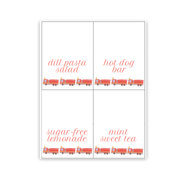 Firetruck Placecards / Buffet Labels