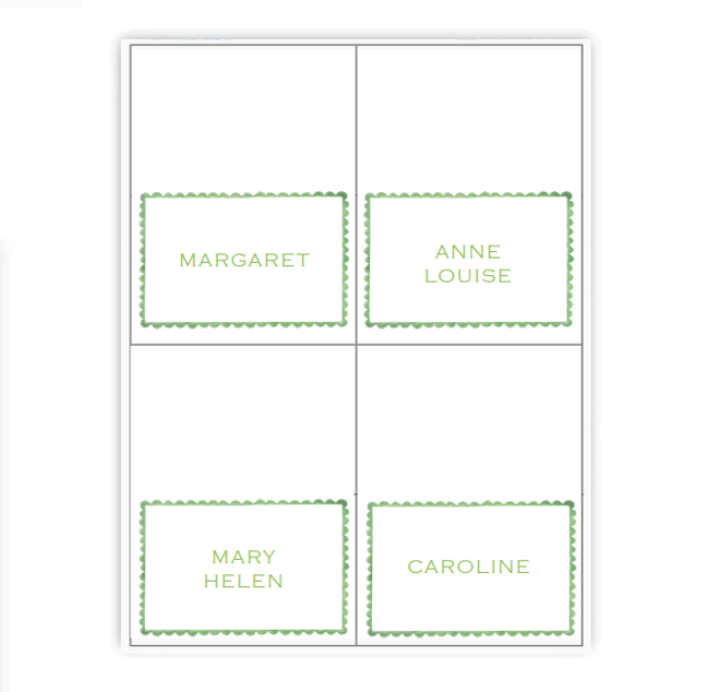 Green Fields Scallop Placecards / Buffet Labels