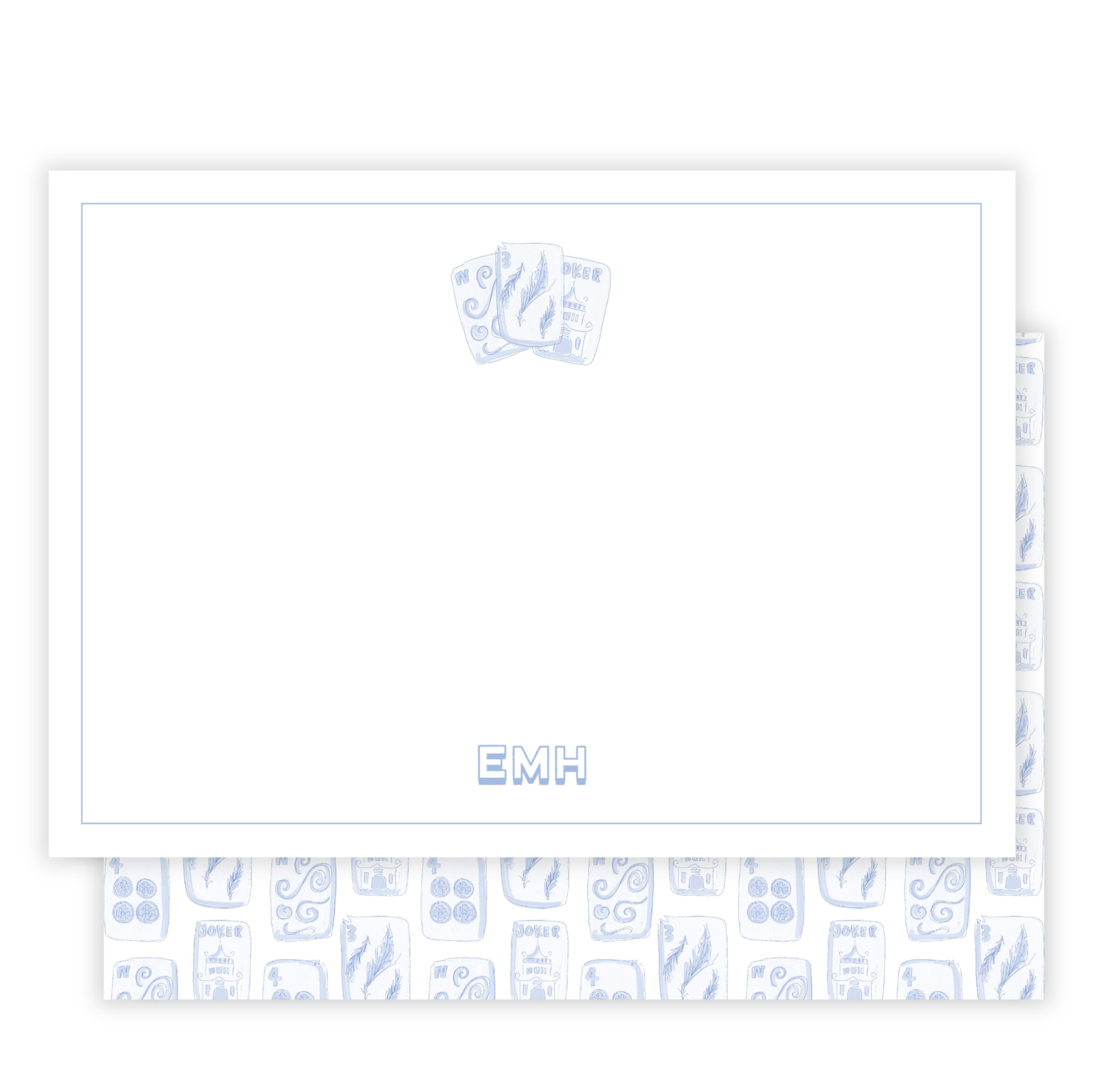 Mahjong Blues Monogram Notecard