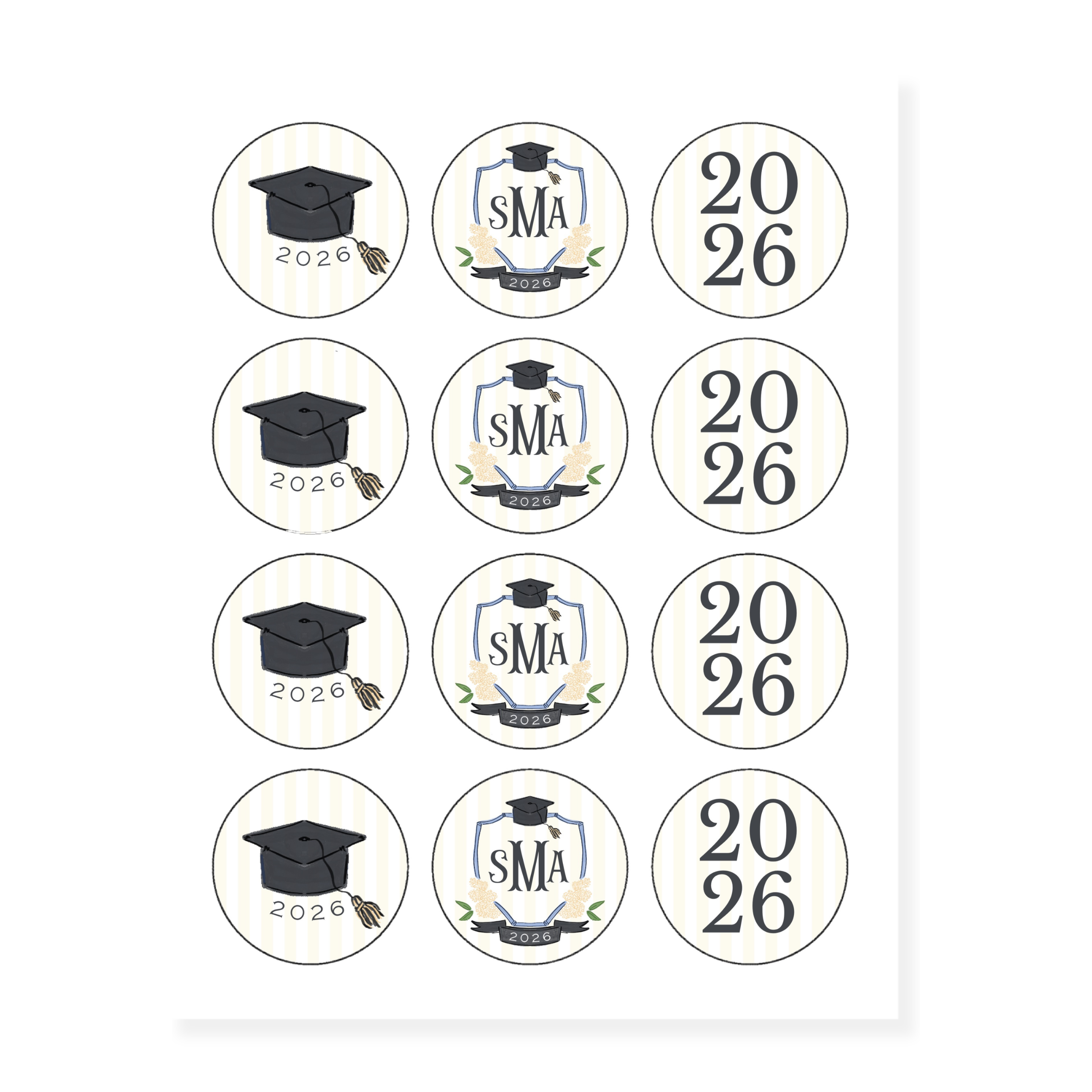 Hydrangea Graduation Cupcake Toppers