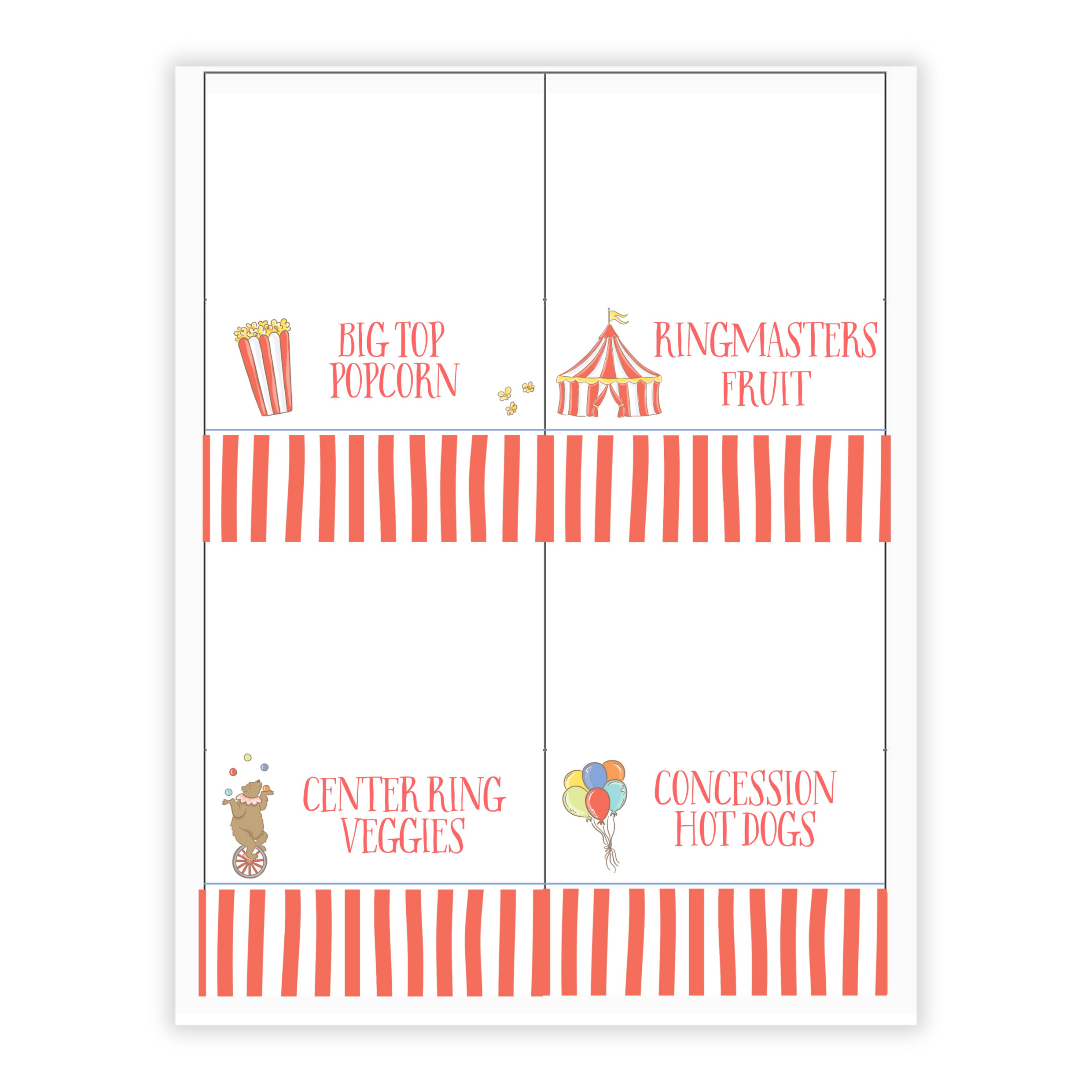 Circus Buffet Labels / Placecards