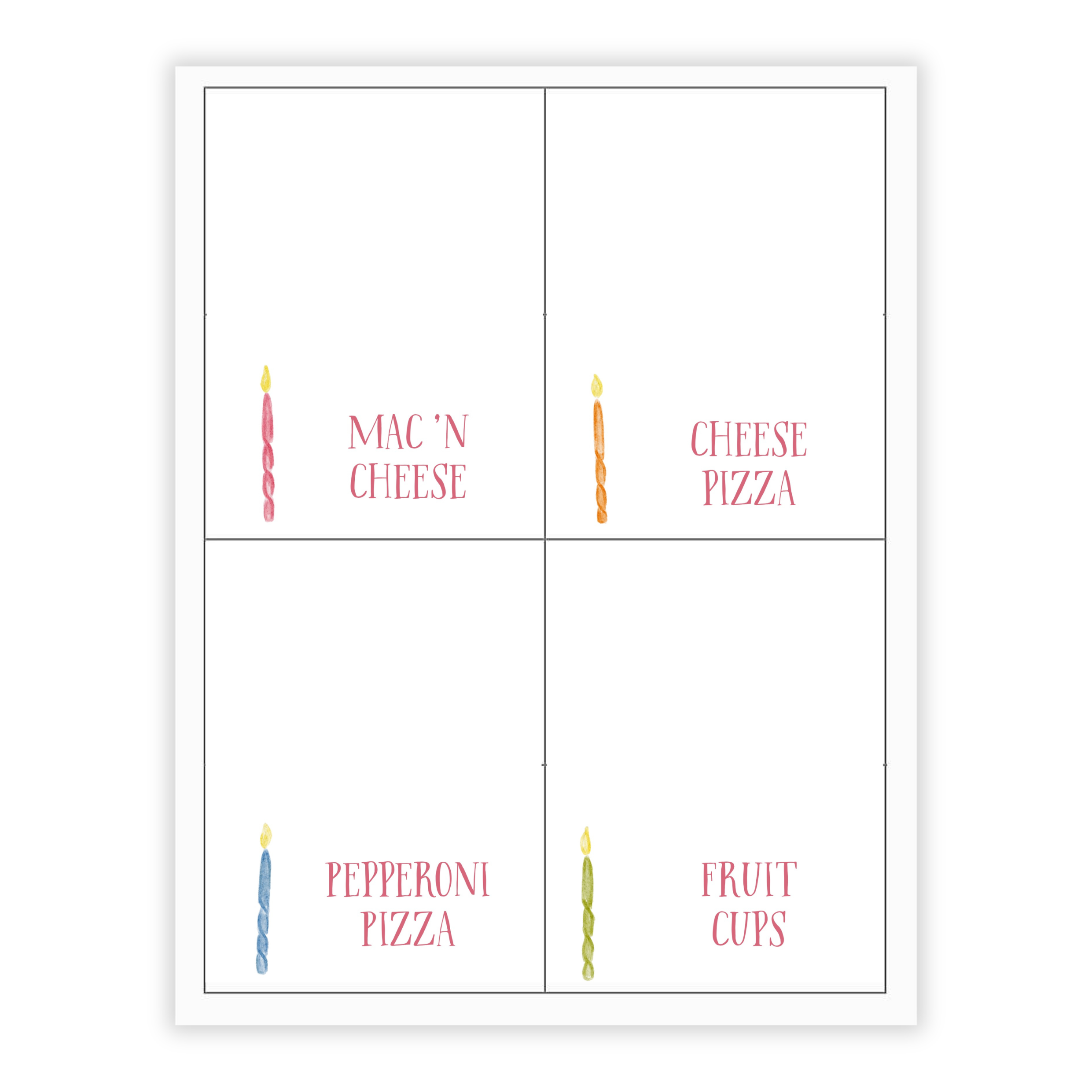 Colorful Celebration Buffet Labels / Placecards
