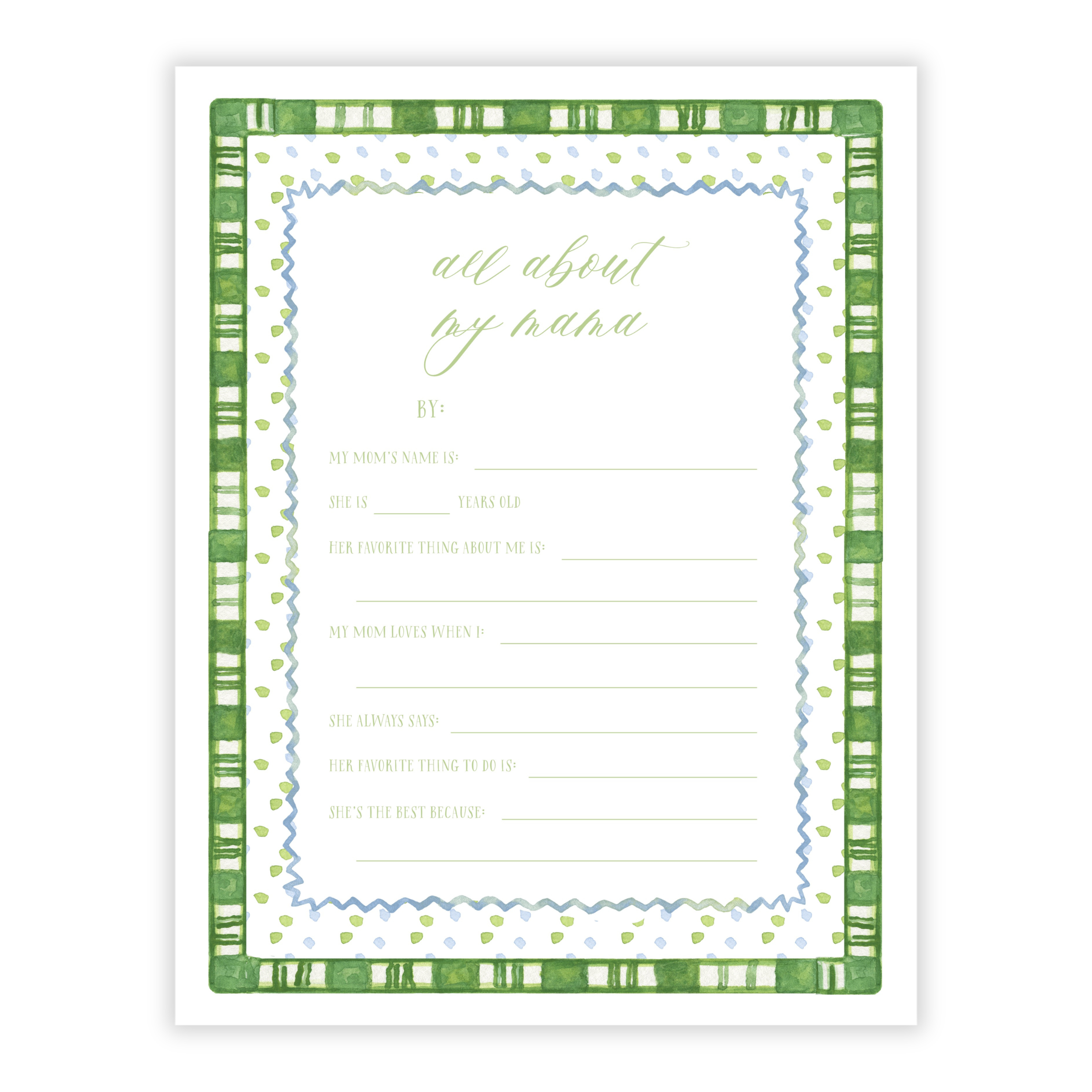 Cornflower All About My Mom Questionaire