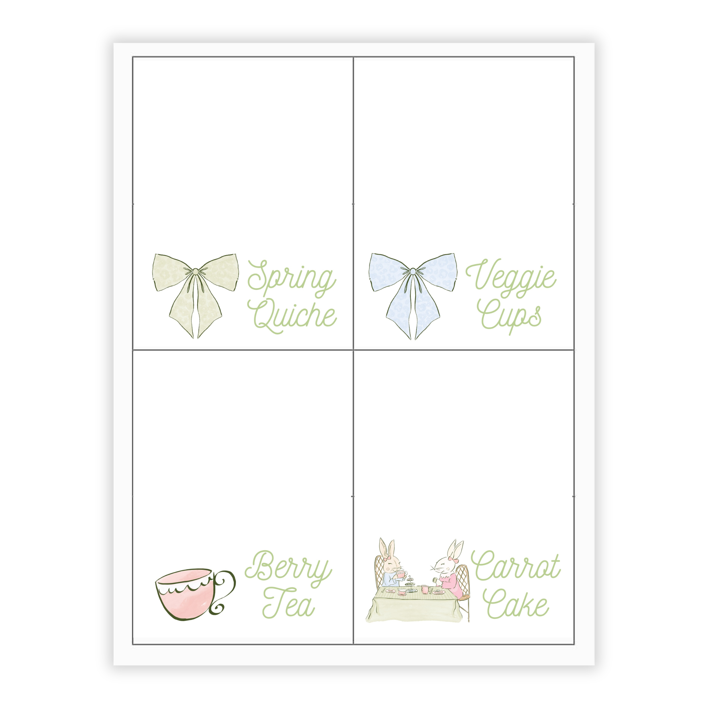Bunny Tea Party Buffet Labels / Placecards