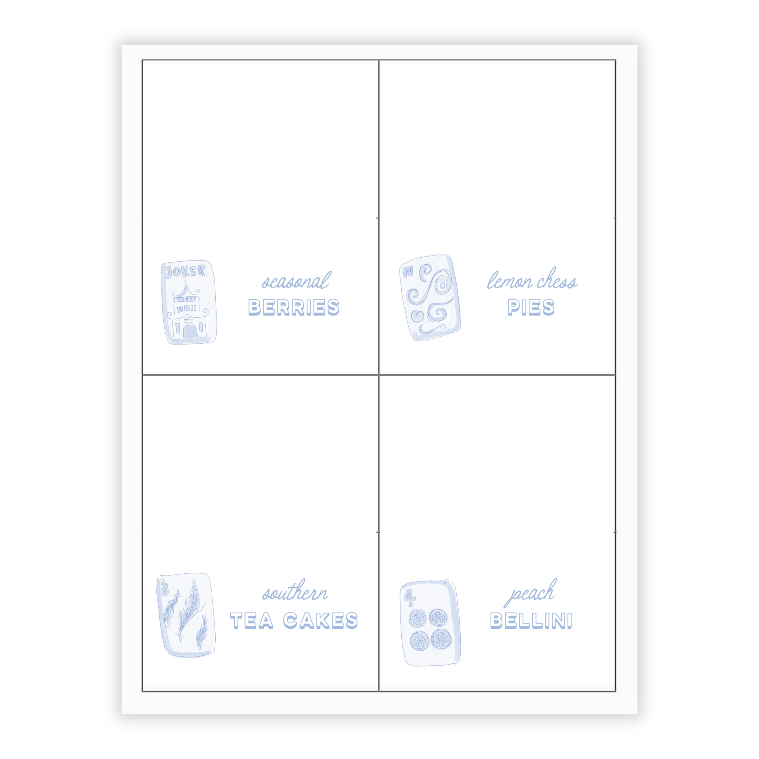 Mahjong Blues Buffet Labels / Placecards