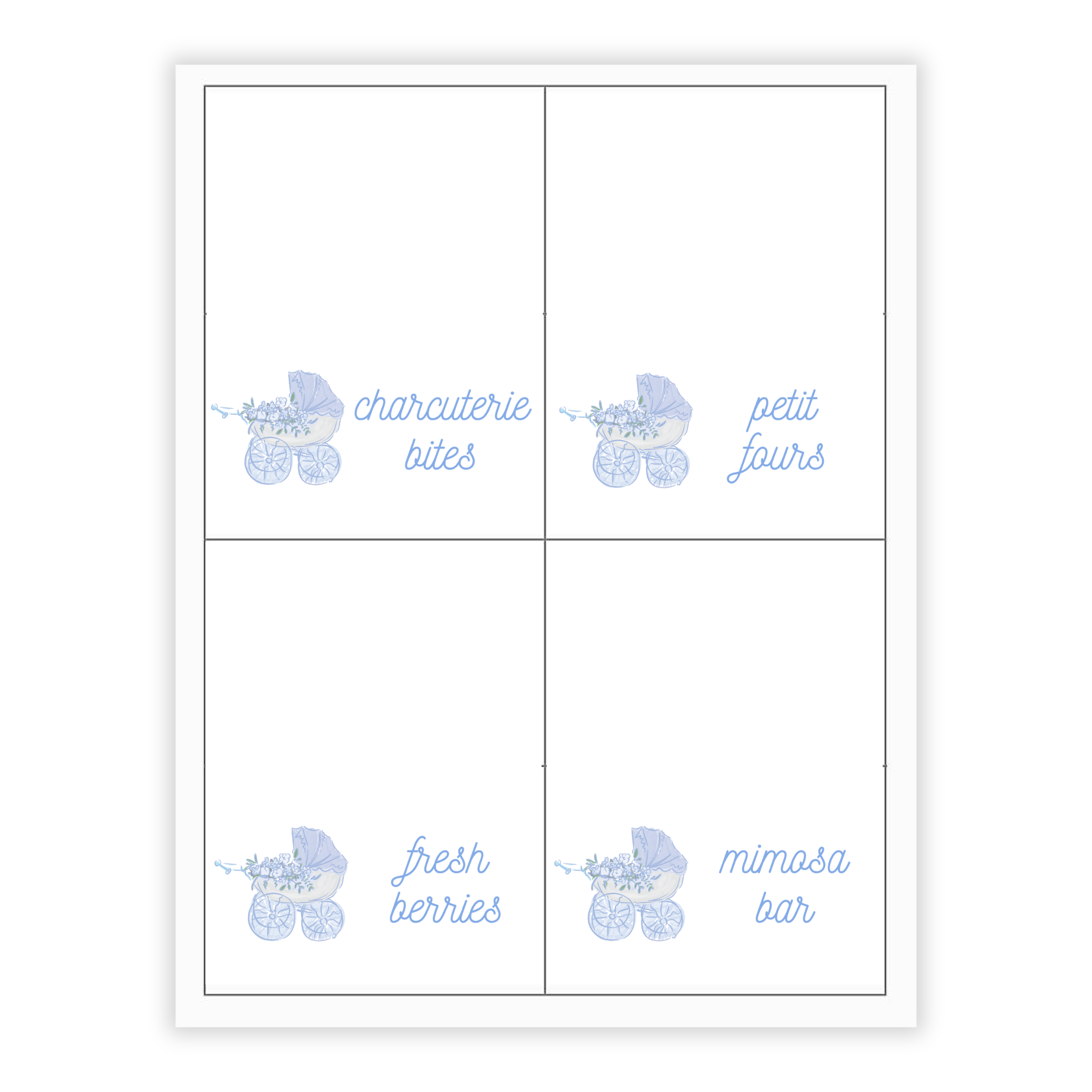 Blue Sip & See Placecards / Buffet Labels
