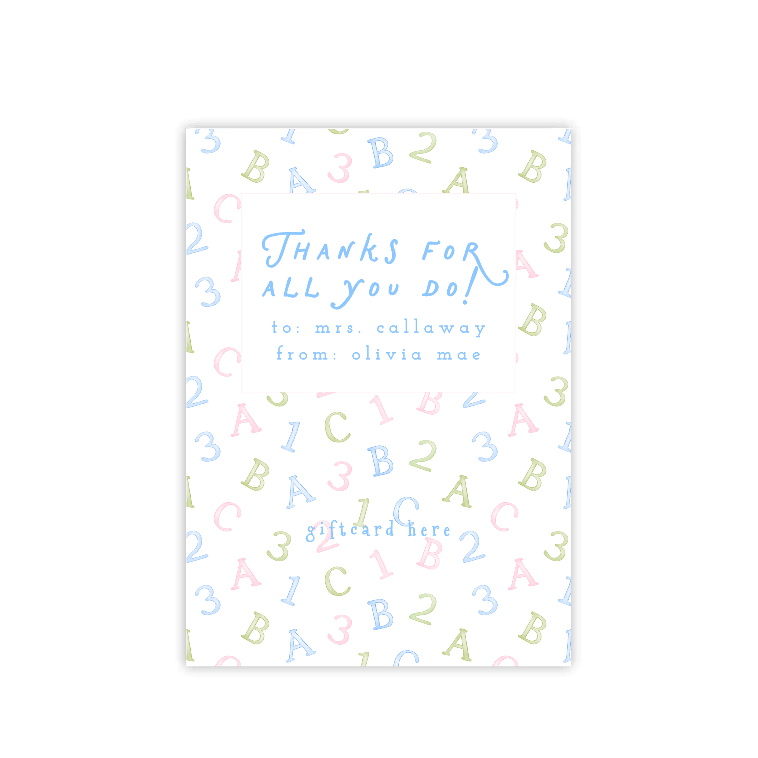 Pastel Learning Fun Teacher Giftcard Holder
