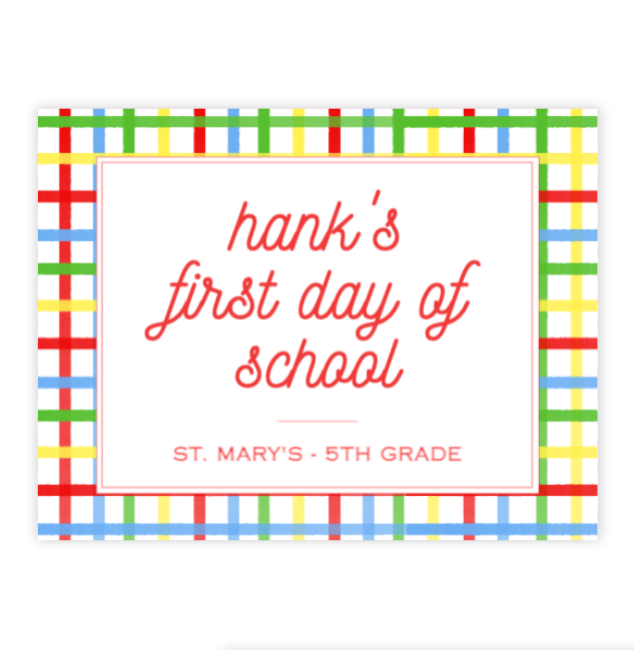 Primary Plaid School Sign