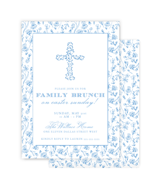 Blue Floral Cross Invitation
