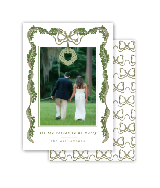 Green Ribbons Garland Christmas Card