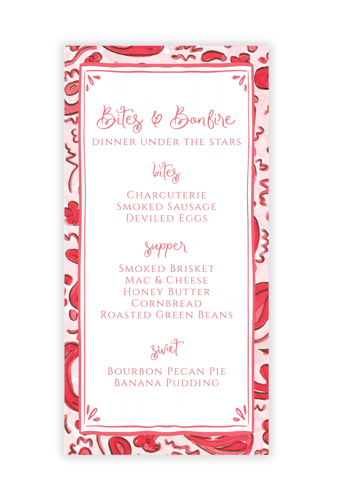 Pretty Paisley Menu