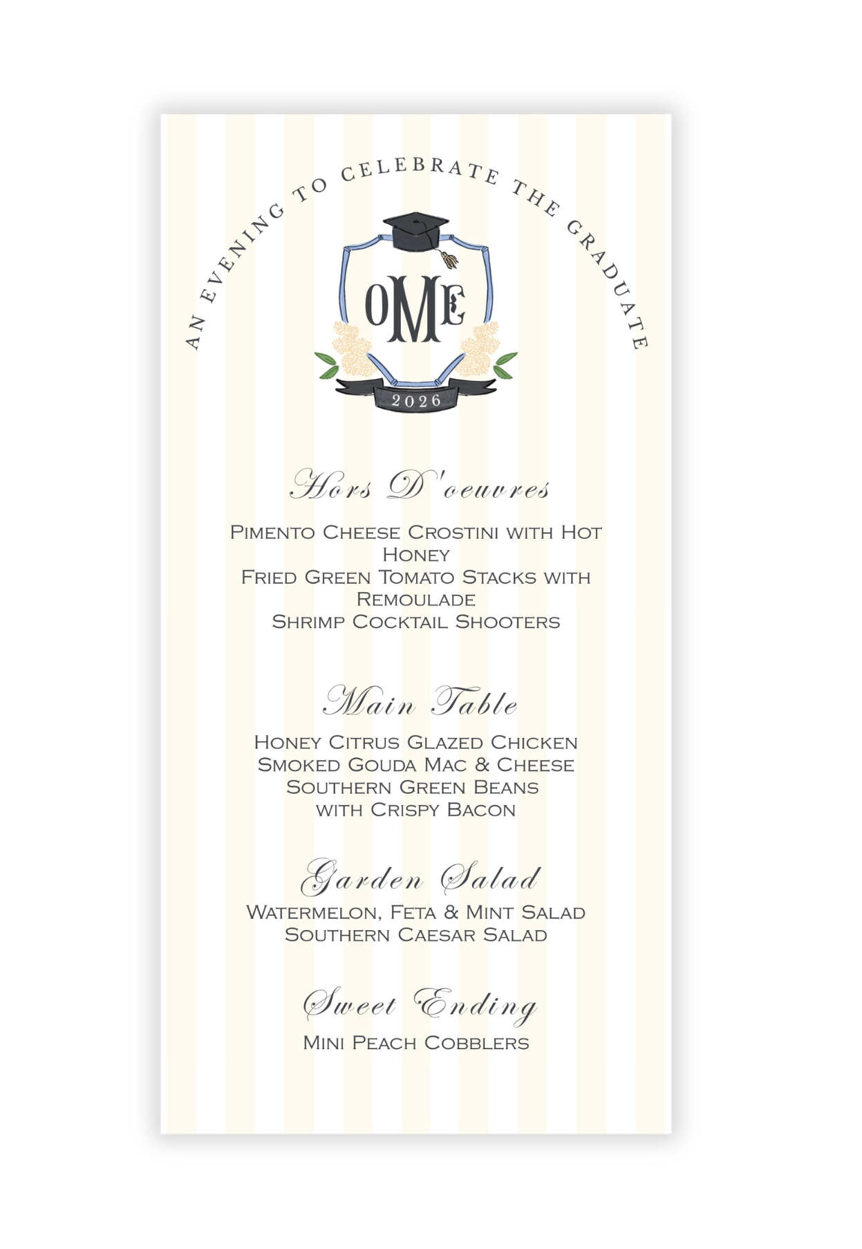 Hydrangea Graduation Menu