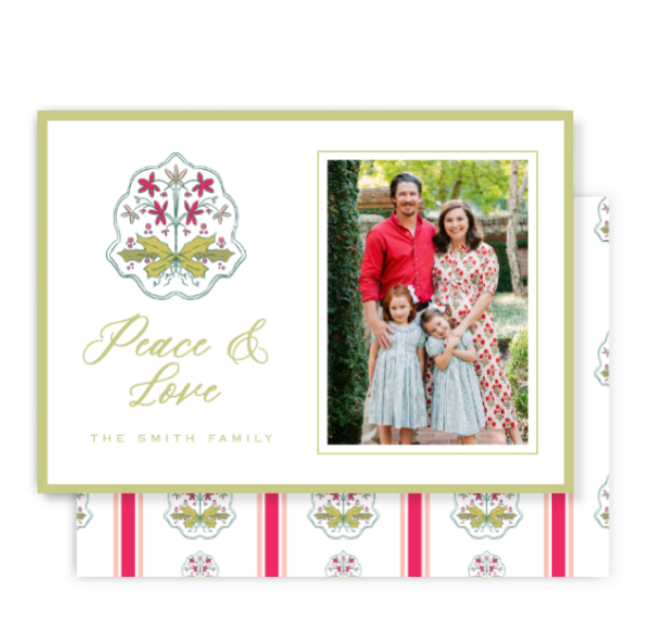 Holly Blockprint Horizontal Christmas Card