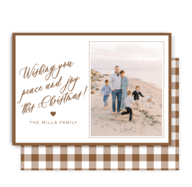 Brown Gingham Horizontal Christmas Card