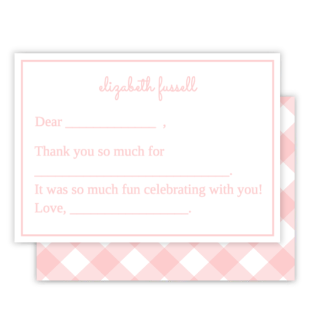 Pink Gingham Easy Peasy Thank You Notes