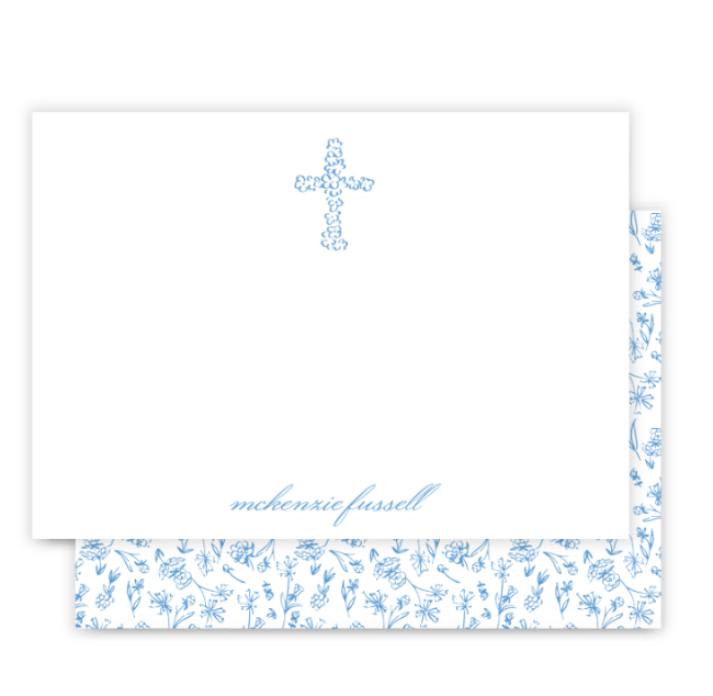 Blue Floral Cross Notecard