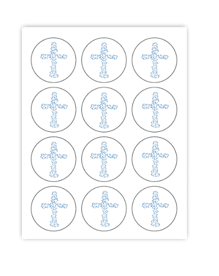 Blue Floral Cross Cupcake Toppers
