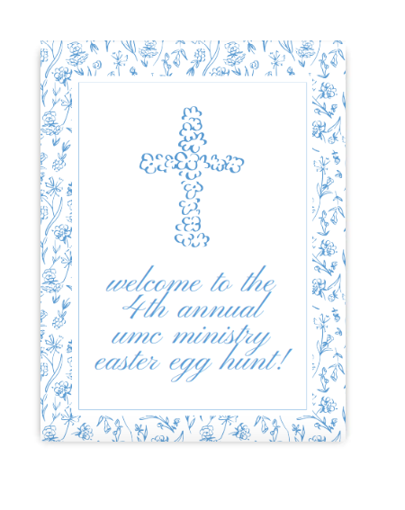 Blue Floral Cross Party Sign