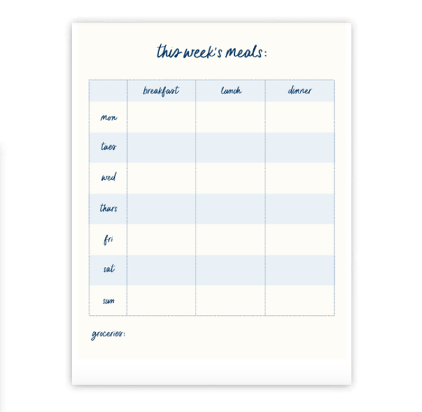 Preppy Blues Meal Plan / Notepad