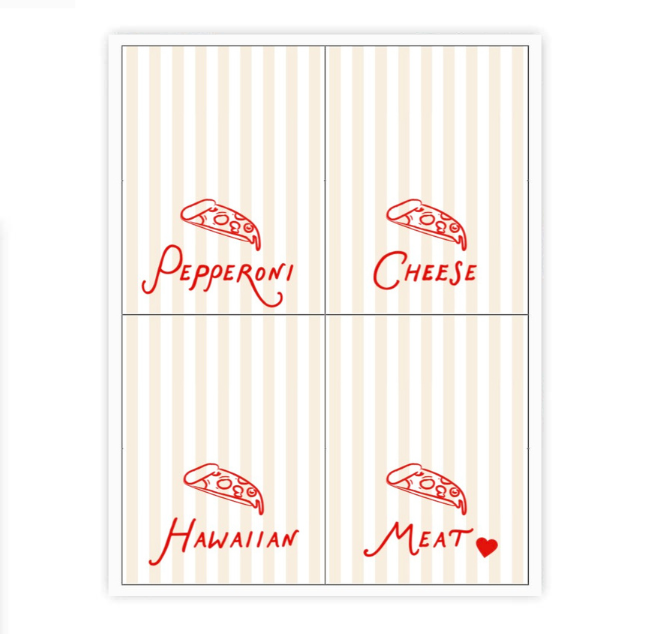 Pizza Night Placecards / Buffet Labels
