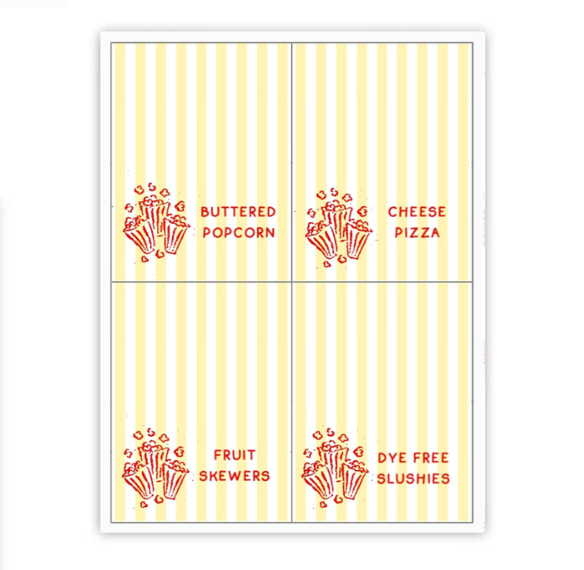 Movie Night Placecards / Buffet Labels