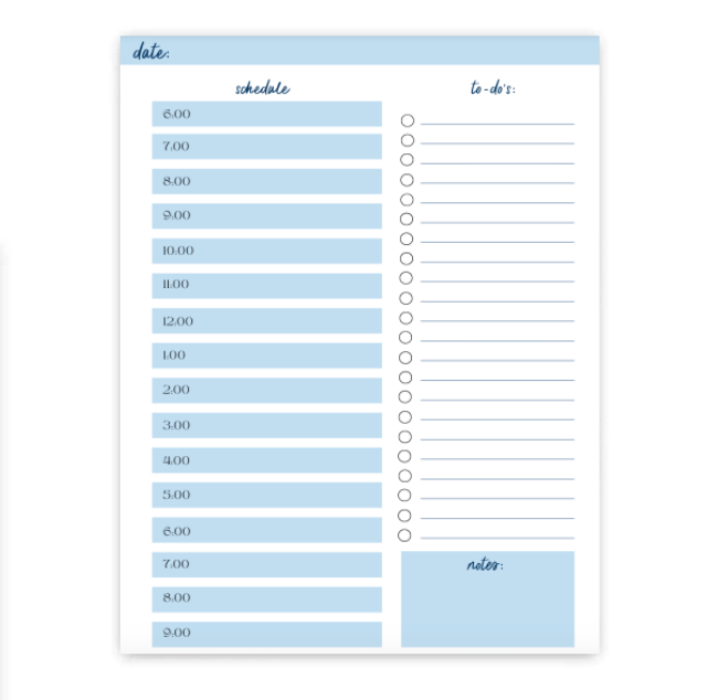 Preppy Blues Daily Plan / Notepad