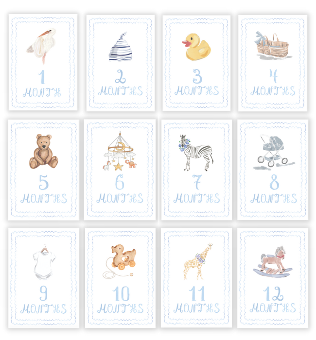 Blue Watercolor Milestone Cards