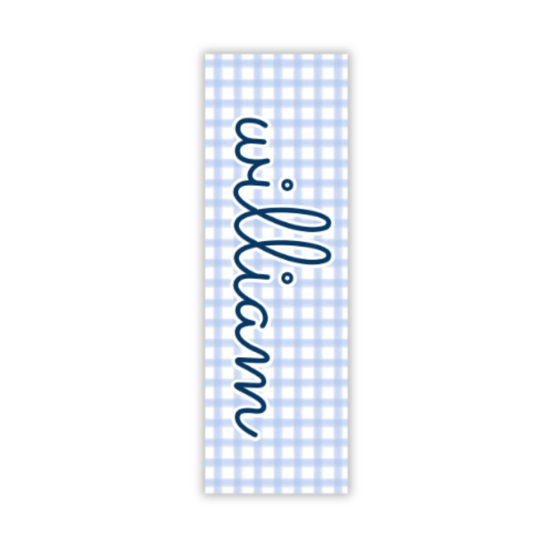 Blue Gingham Name Bookmarks
