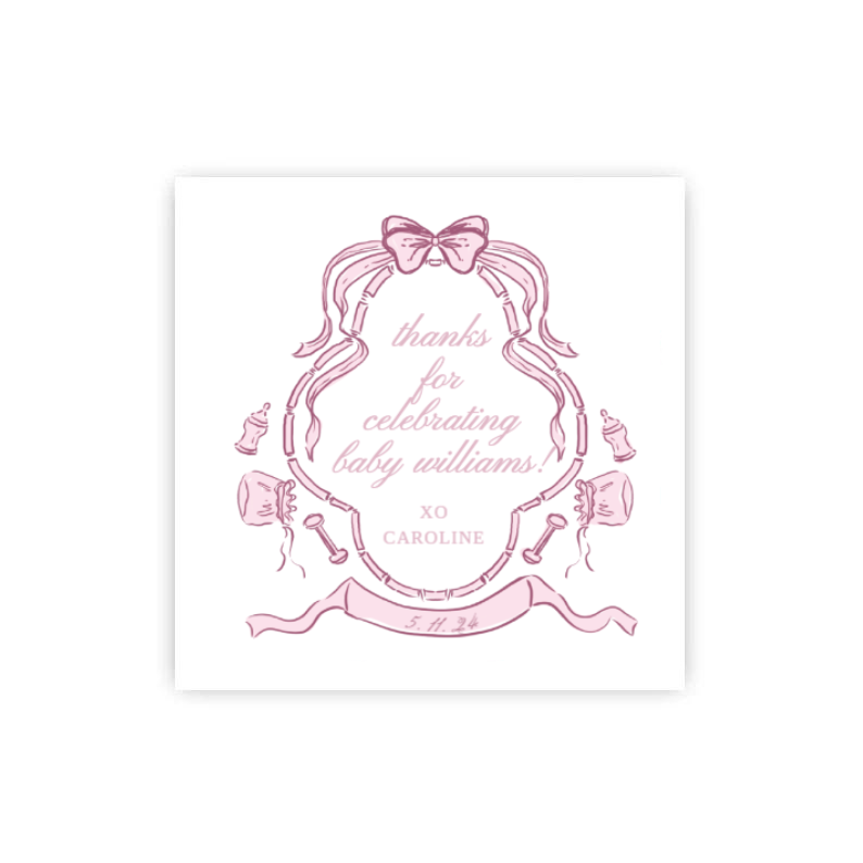 Pink Baby Shower Crest Gift Tags / Stickers