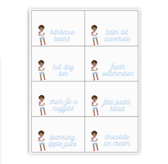 Patriotic Children's Party Buffet Labels / Placecards