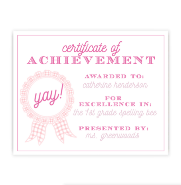 Pink Award Certificate