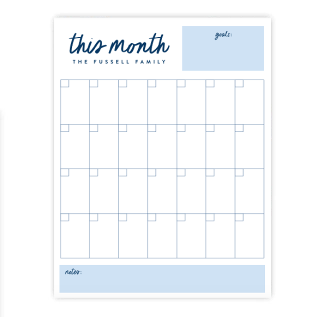 Preppy Blues Monthly Plan / Notepad