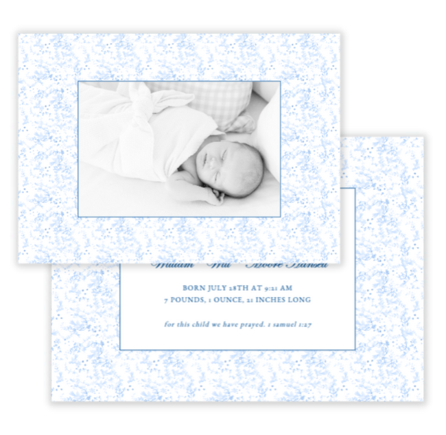 Blue Toile Baby Announcement