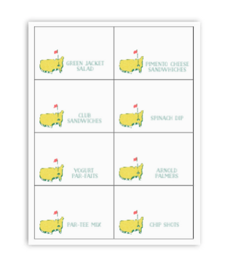 Masters Buffet Labels/Placecards