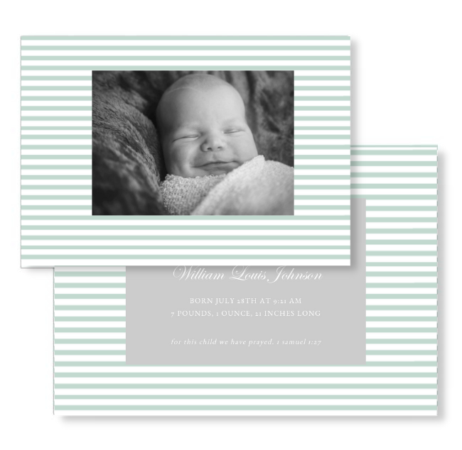 Sage Stripe Birth Announcement