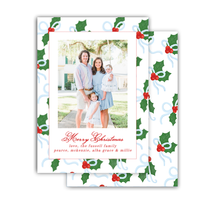 Blue Holly Christmas Card No. 2
