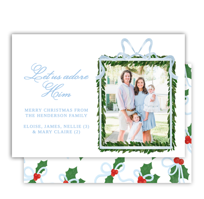 Blue Holly Christmas Card No. 3