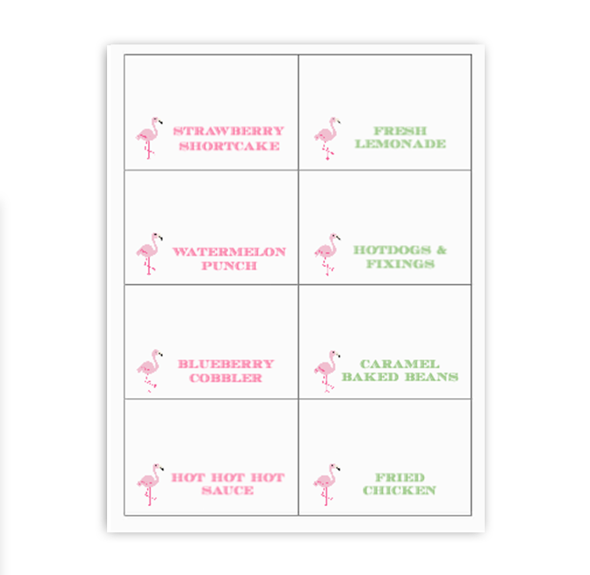Flamingo Buffet Labels / Placecards