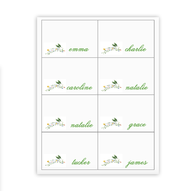 Floral Bunny Place Cards / Buffet Labels