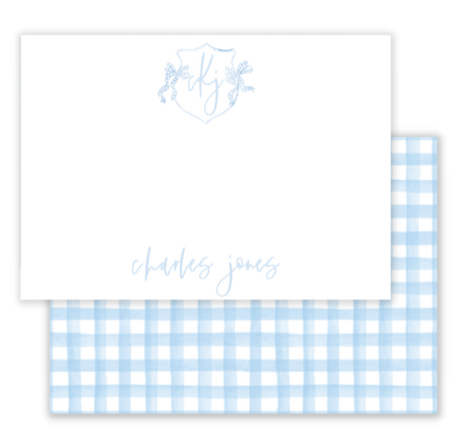 Blue Gingham Crest Notecard