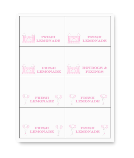 Pink Bounce House Buffet Labels / Placecards