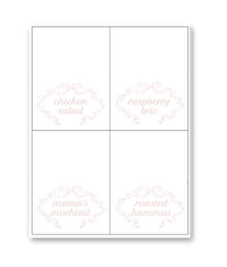 Pink Stork Bow Buffet Labels / Placecards